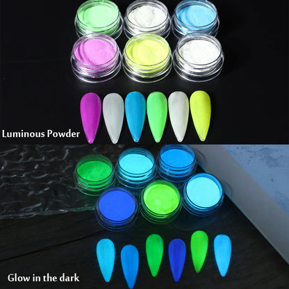 6pcs Glow In The Dark Luminous Nail Powder