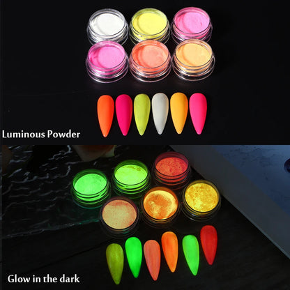 6pcs Glow In The Dark Luminous Nail Powder