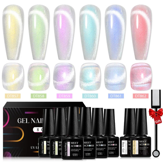 8Pcs/Set Aurora Moonlight Cat Magnetic Gel Nail Polish With Box And Magnetic Stick