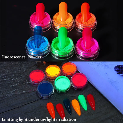 6pcs Glow In The Dark Luminous Nail Powder