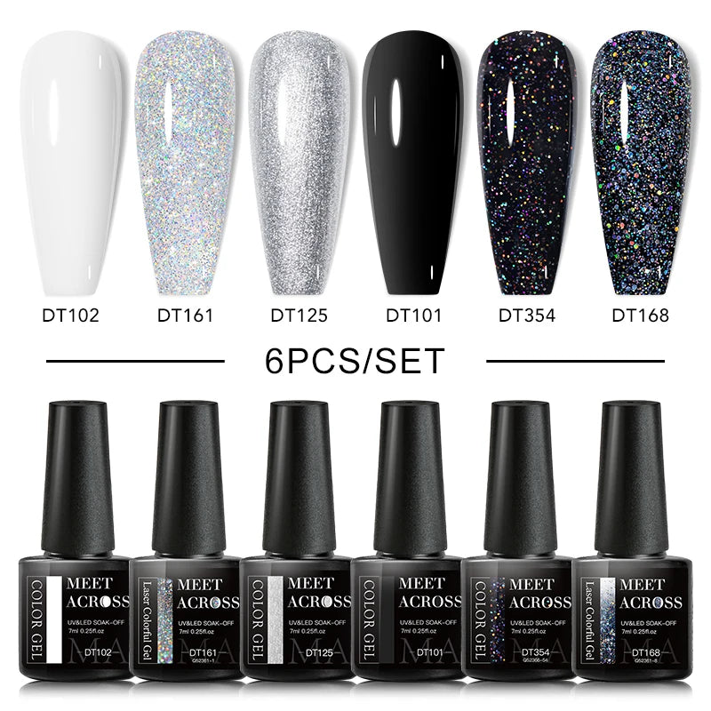 6PCS/SET Glitter Sequins Gel Nail Polish