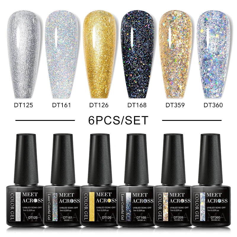 6PCS/SET Glitter Sequins Gel Nail Polish