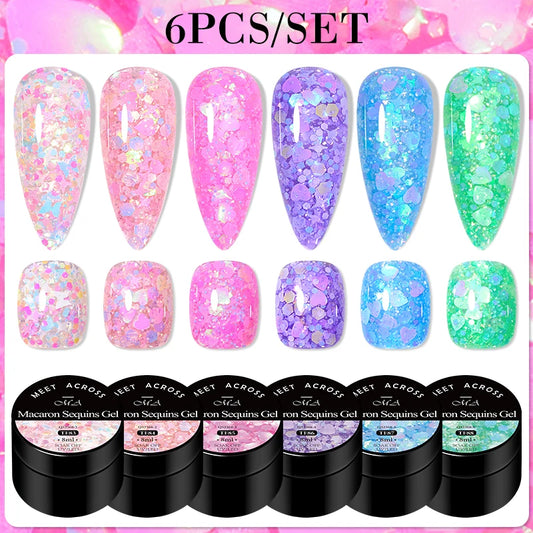 6Pcs/Set 8ml Macaron Glitter Sequins Nail Gel Polish