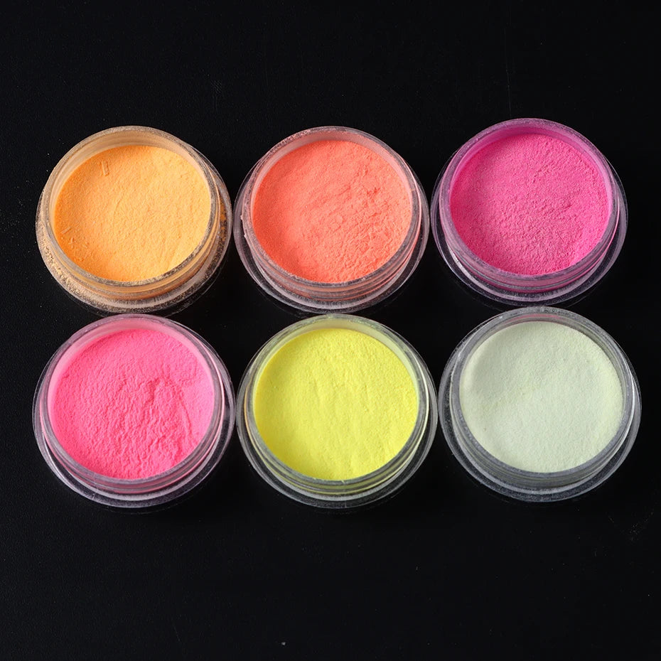 6pcs Glow In The Dark Luminous Nail Powder