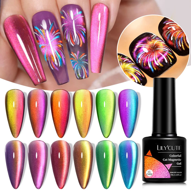 6Pcs/Set 7ml 9D Double Light Rainbow Cat Magnetic Gel Polish