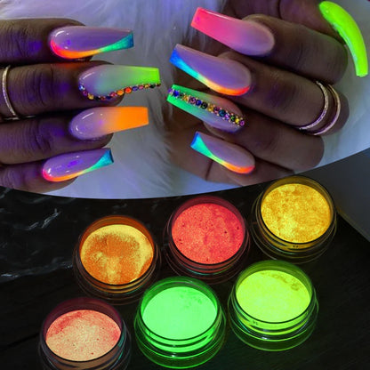 6pcs Glow In The Dark Luminous Nail Powder