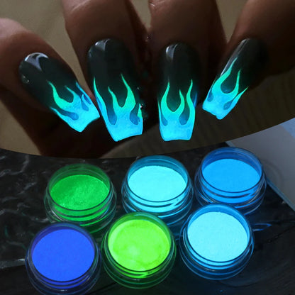 6pcs Glow In The Dark Luminous Nail Powder