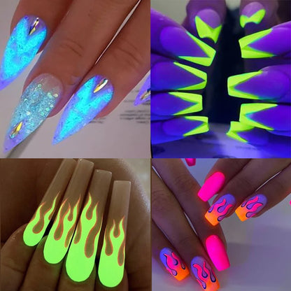 6pcs Glow In The Dark Luminous Nail Powder