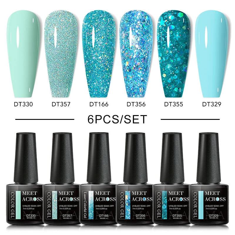 6PCS/SET Glitter Sequins Gel Nail Polish