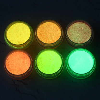 6pcs Glow In The Dark Luminous Nail Powder