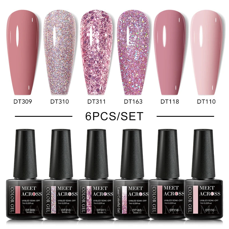 6PCS/SET Glitter Sequins Gel Nail Polish