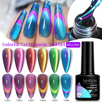 6Pcs/Set 7ml 9D Double Light Rainbow Cat Magnetic Gel Polish