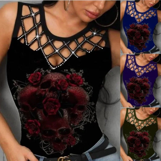 Women's Sleeveless V-Neck Print Top