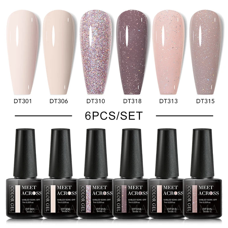 6PCS/SET Glitter Sequins Gel Nail Polish