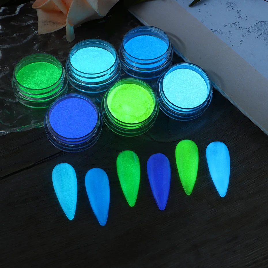 6pcs Glow In The Dark Luminous Nail Powder