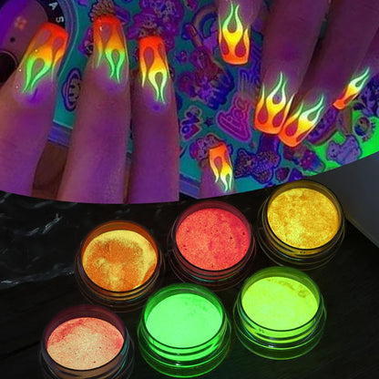 6pcs Glow In The Dark Luminous Nail Powder