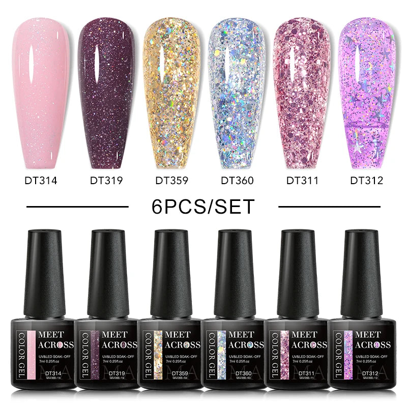 6PCS/SET Glitter Sequins Gel Nail Polish