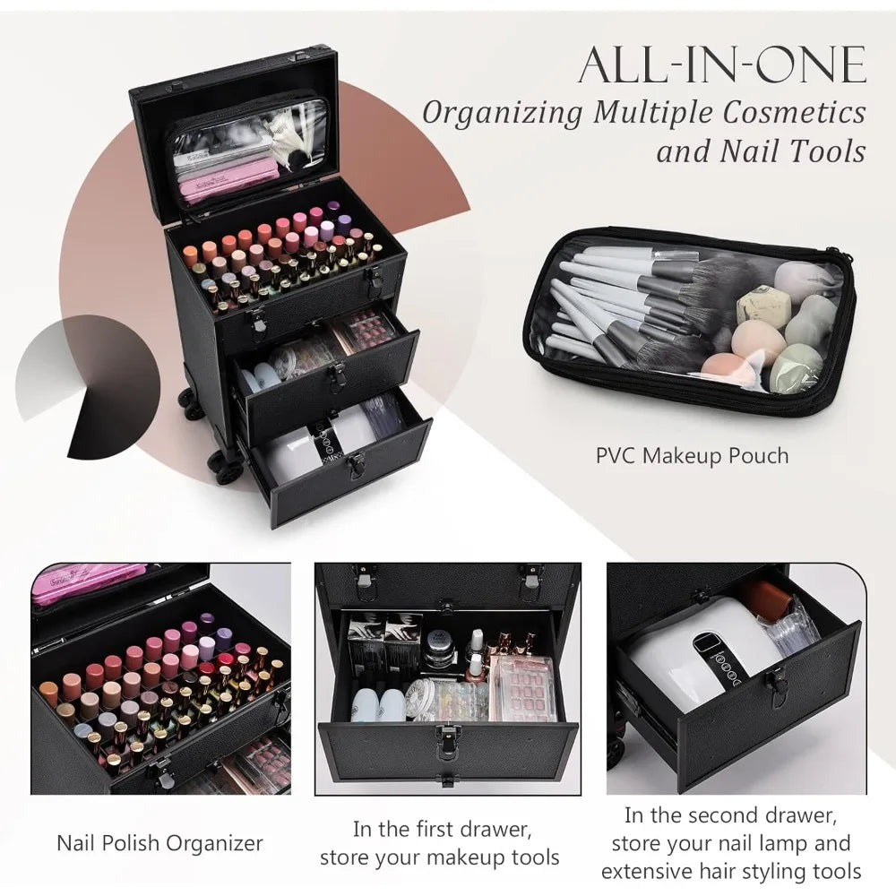 Professional 3 in 1 Rolling Makeup Case