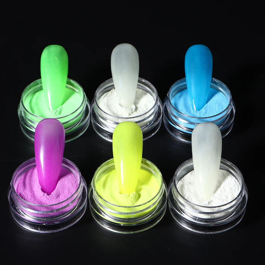 6pcs Glow In The Dark Luminous Nail Powder