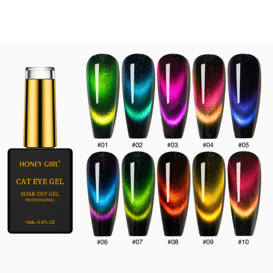 10 Color Set  - 9D Glitter Bi-Light Cat Eye Magnetic Gel Polish