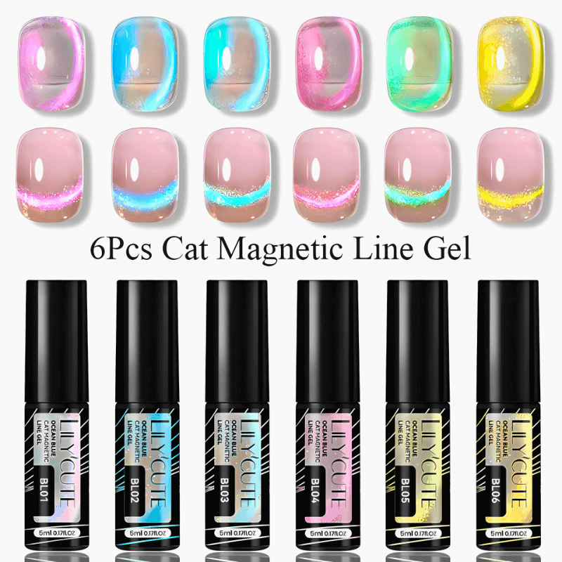 6Pcs/Set Ocean Blue Cat Magnetic Line Gel